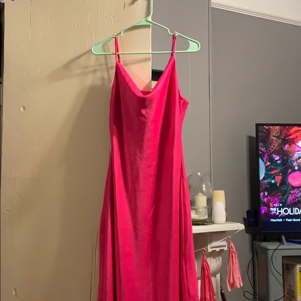 Satin Cowl Neck Midi Slip Dress